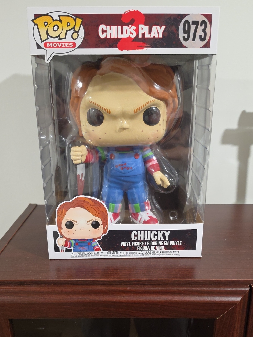 Funko Pop! Movies Chucky 10 Inch  Vinyl Figure - Blue, Red, Brown